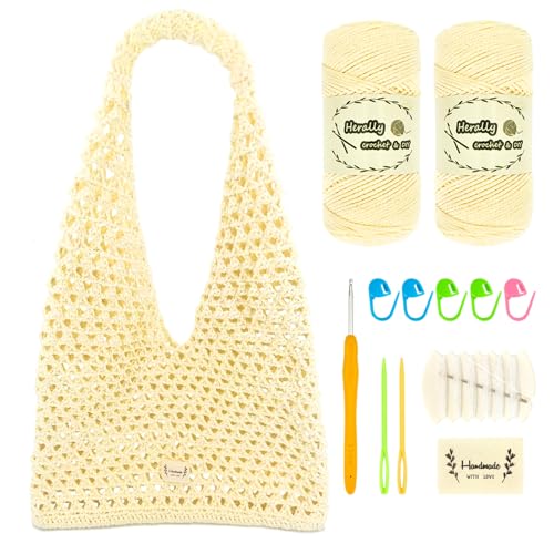 Herally Beginners Crochet Kit DIY Bag for Women - Include Yarn, Hook and Accessory - with Step by Step Video Tutorials