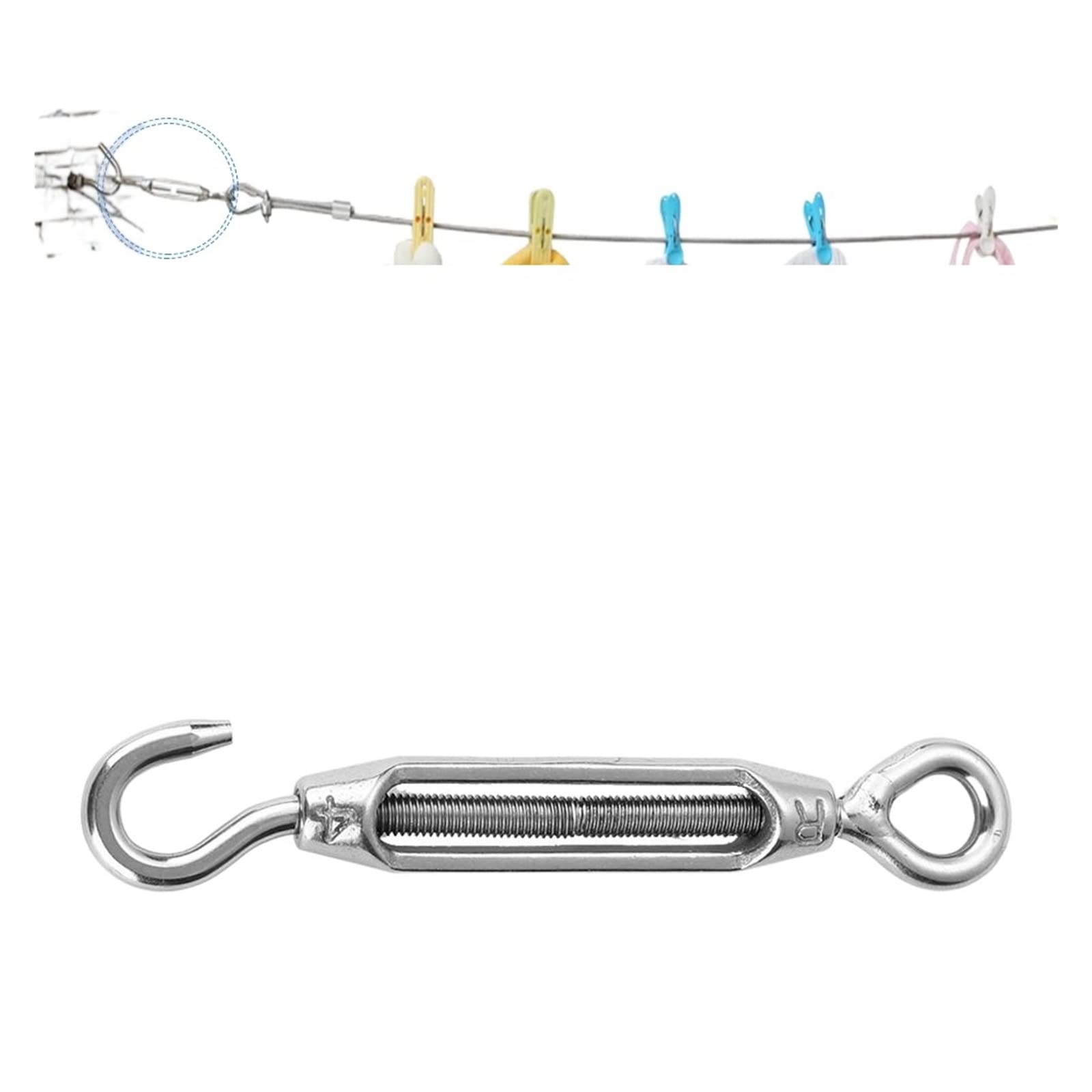 Tenditore a Vite per Cavi, Tenditore for Fune Metallica con tenditore a Gancio in Acciaio Inossidabile 304 M4 M5 M8(M8)