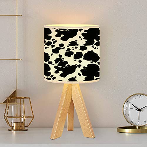 Oepwqiwepz Tripod Bedside Desk Table Lamp Cow Print Skin Abstract Seamless For Printing Cutting Crafts Abstract Wood Nightstand Lamp With Linen Fabric Shade For Nursery Bedroom Living Room Kids Room #TOP5