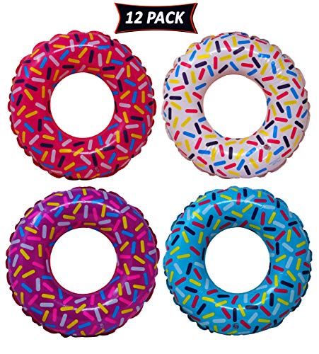 Inflatable Donut Party Decorations Pool and Beach Party Favor Pack of 12 Donut Inflatables Assorted Color Delicious Looking Glaze with Sprinkles 18 Inch