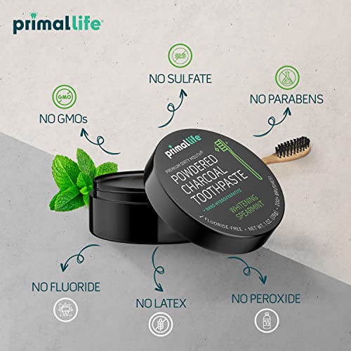 Primal Life Organics - Dirty Mouth Toothpowder, Activated Charcoal Tooth Cleaning Powder, Essential Oils With Kaolin & Bentonite Clay, Good For 200+ Brushings, Organic, Vegan (Black Spearmint, 1 Oz) #TOP4