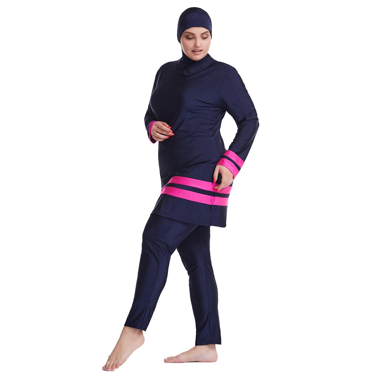 Odizli Costume da bagno da donna taglie forti, musulmano, islamico, Burkini, a maniche lunghe, Built in Bra+pantaloni da nuoto + Hijab 3 pezzi