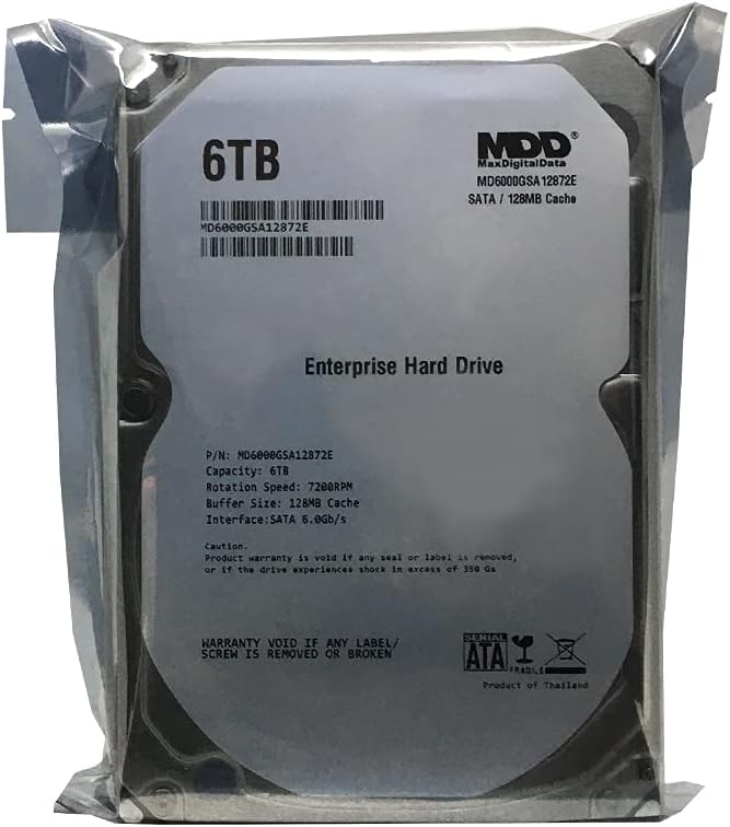 MDD MAXDIGITALDATA MaxDigitalData (MD6000GSA12872E) 6TB 7200RPM 128MB Cache SATA 6.0Gb/s 3.5-inch Internal Hard Drive (Enterprise Grade) - 3 Years Warranty (Renewed)