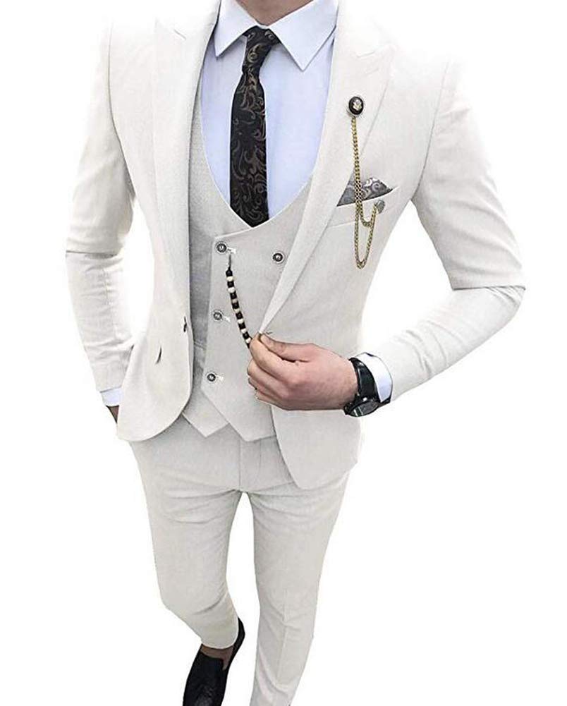 Traje de negocios de 3 piezas para hombre con solapa de pico y ajuste delgado para boda o hombre