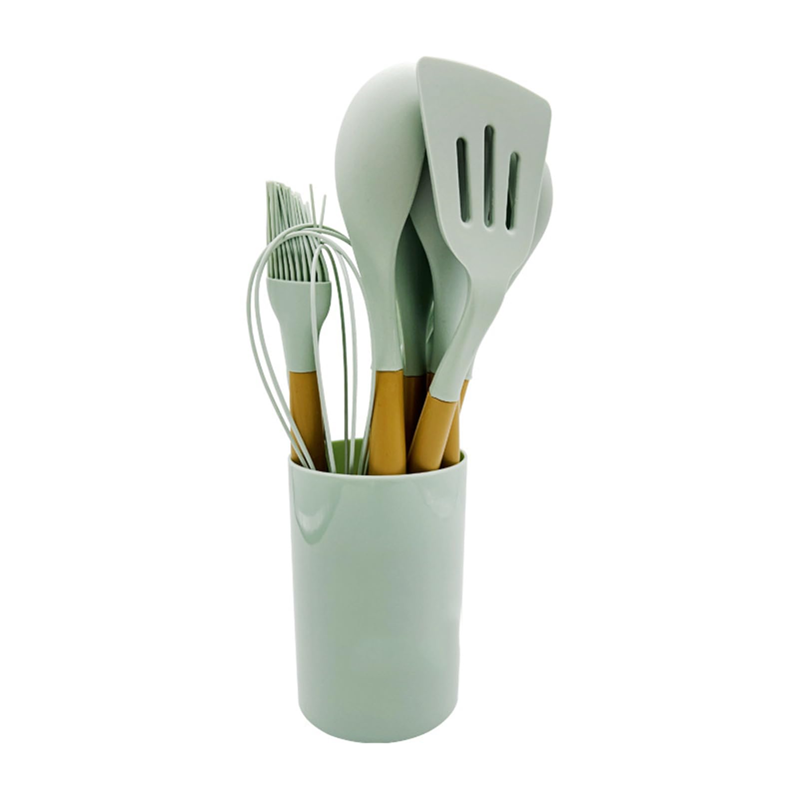 12 Pezzi Set Utensili Cucina Silicone, Set Di Utensili Da Cucina Con Porta Utensili, Mestoli Cucina Silicone Antiaderente Con Manico in Legno, Pentole, Set Mestoli Cucina Resistenti Al Calore