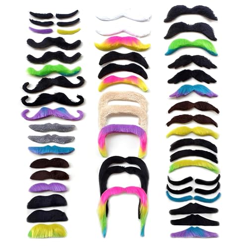 WJUAN 48 peças inovadoras bigode falso, 16 estilos de papel autocolante de barba falsa podem ser usados para festas de fantasia, festas de aniversário, disfarces e performances