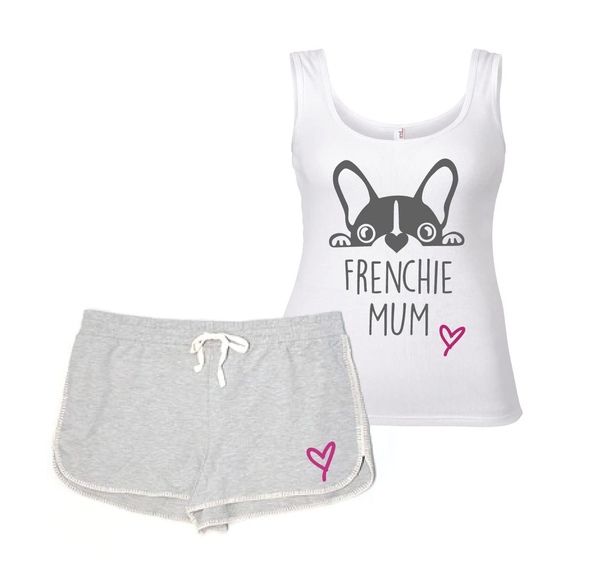 60 Second Makeover Limited Frenchie Mum PJ's French Bull Dog Lounge Wear Grey and White Friend Birthday
