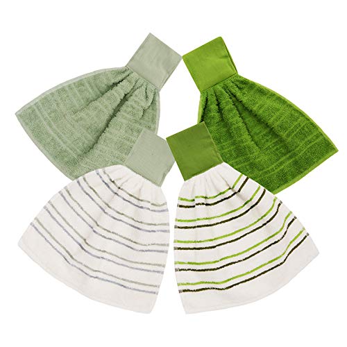 ISTOWEL Hanging Kitchen Hand Towels and Dishcloths Sets with Loop 100% Soft Cotton. Super Absorbent Hand Towels in Convenient 12x12, Machine Washable. Stylish & Attractive 4 Piece Sets in Green