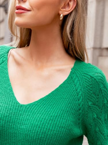 CUPSHE Womens V Neck Sweater Long Sleeve 2024 Fall Pullover Knit Sweater Tops3