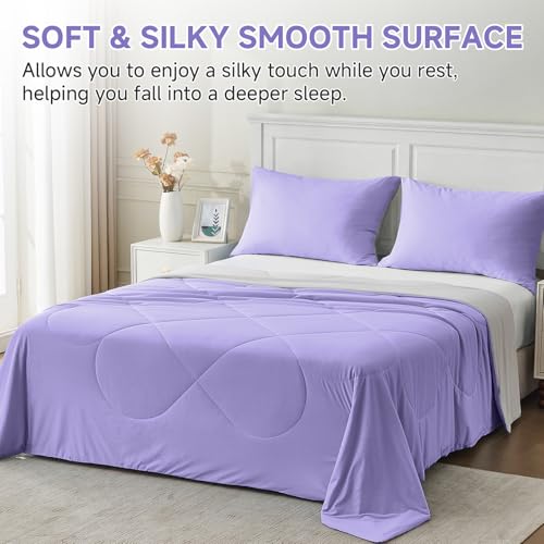 Image of HOMFINE Cooling Comforter for Hot Sleepers - Both Sides Q-Max>0.45 Arc-Chill Cooling Fiber for All-Season, Breathable Soft Keep Cool Summer Blanket for Bed Couch Sofa, Purple, Twin