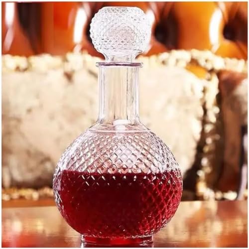 Glass Whisky Carafe 33 Oz Crystal Glass with Lid for Wine Liqueur Water Fruit Juice Presentation Decanter Drink Service Bottle Special Series Carafe Gift Product Drink Service Glass Decanter