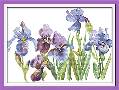 Point de Croix Tissu 11CT Broderie Estampé Fleur Mauve Multicolore