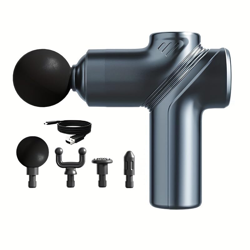Massage Gun Deep Tissue, Silent Brushless Motor and Portable Massage Gun with 4 Interchangeable Heads for Deep Muscle Relief and Relaxation, Relax Gift (Blue Button)