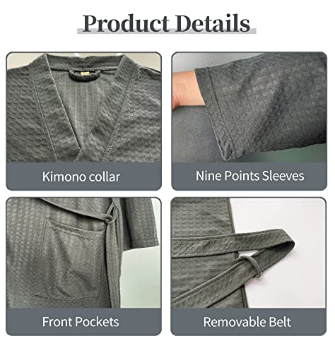 Men's Waffle Robe, Lightweight Knee Length Kimono Bathrobe, Nightgown Shower Robe for Spa4