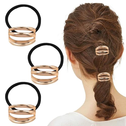 3 Piezas Elastico Pelo Metal, Soportes Geométricos Elásticos para Coletas, Coletero Dorado, Accesorios de Cabello Fino para Mujeres
