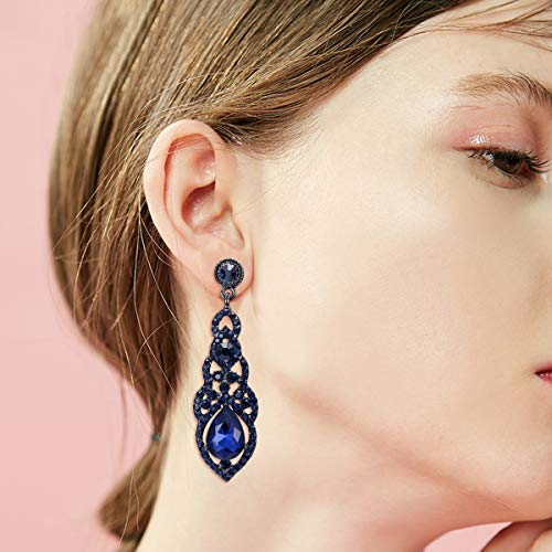 BriLove Women's Wedding Bridal Crystal Art Deco Teardrop Hollow Chandelier Dangle Earrings3