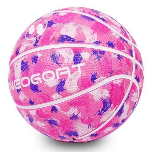 NEOGOAT Pink Graffiti Size 3 Basketball - 22 Inch Small Toddler Mini Rubber Basketball Size 3 for Kids Girls Outdoor Play Backyard & Court for Toddlers Athletes (Deflated Without Pump)