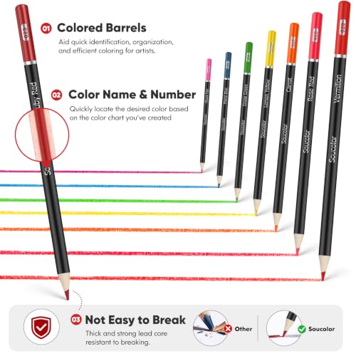 Image of Soucolor 50 Colored Pencils -Colored Pencils Set for Adult Coloring Books | Break-Resistant Color Cores,Long-lasting vibrancy Colors,Smooth Writing,Easy Blending and Shading,Perfect for Coloring Books