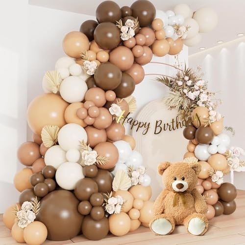 Image of Toys Treasure Birthday Decoration Kit 104 Pcs - Brown Dusty White Metallic Balloons with Happy Birthday Banner Party Supplies