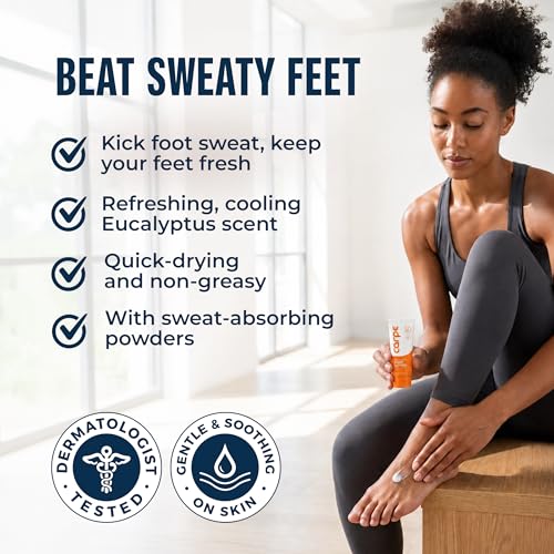 Image of Carpe Sweat Absorbing Foot Lotion WITH APPLICATOR, A dermatologist-recommended solution to stop sweaty, smelly feet, Helps prevent blisters, Great for hyperhidrosis. 1 Tube + Applicator