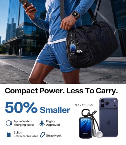 Image of TORRAS PearlGo Power Bank, 45W 10,000mAh Fast Portable Charger,Black | Fast Charging,Built-in Retractable USB-C Cable for iPhone 17 /16 /15 Series, Apple Watch,iPad,MacBook, Carry Hook,Travel Ready