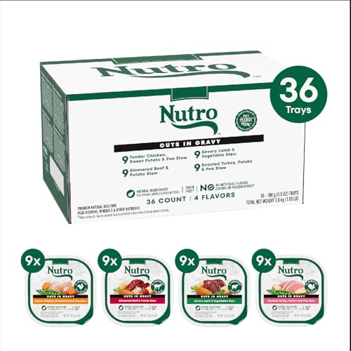Image of Nutro Natural Choice Cuts in Gravy Wet Dog Food,Grain Free Dog Food Wet Recipes,Beef,Lamb,Chicken,and Turkey Variety Pack,3.5 oz. Trays,36 Count (Pack of 2)