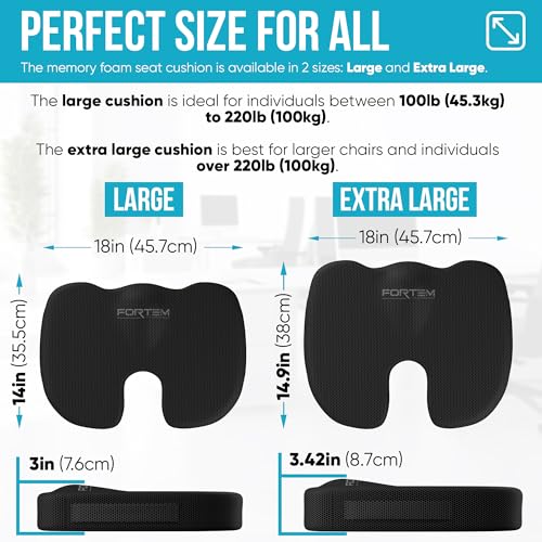 FORTEM Chair Cushion, Seat Cushion for Office Chair, Lumbar Support Pillow for Chair, Car Seat Cushion, Back Support Memory Foam Pillow Washable Cover (Black, Mesh) - Image 3