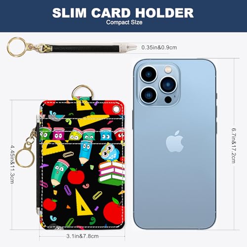 Image of Slim Wallet Credit Card Holder, Colorful Stationery, RFID Wallet Women Cute Small Front Pocket Wallet With Zipper, PU Leather Thin travel RFID Blocking Card Case ID Window,Ladies Gifts