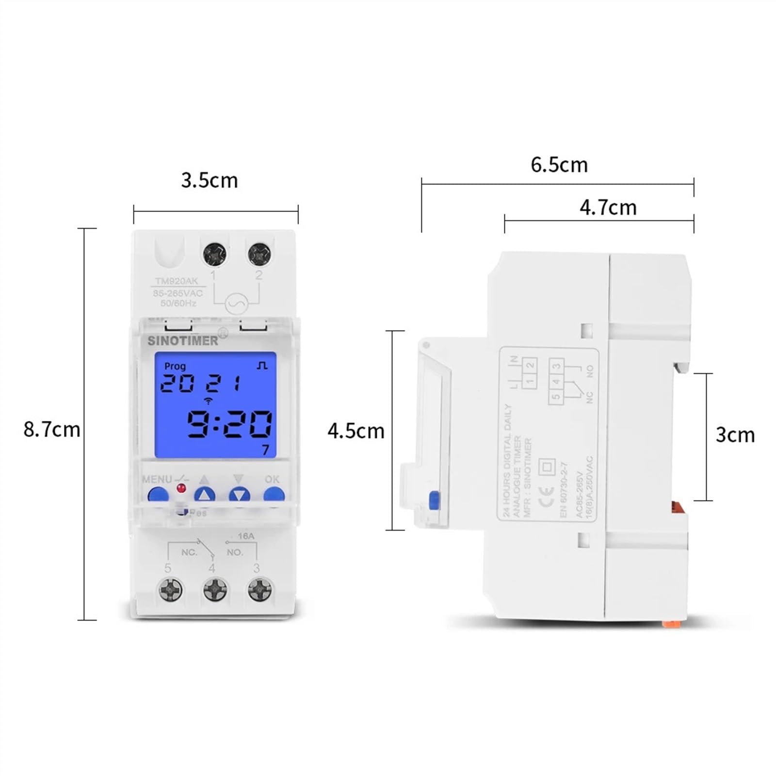 TM920AKL electrónico 3 en 1 Interruptor de Temporizador programable Digital de 7 días con función de Cuenta atrás Pluse relé de Tiempo de Carril DIN 85-265VAC(30A)