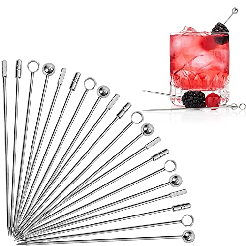 Cocktailspieße Cocktail Picker aus Edelstahl Cocktail-Sticks Wiederverwendbare Langlebig Obst-Sticks Cocktail Spieße für Bar, Grillen, Snacks, Fingerfood, Kleine Snacks, Antipasti,Cocktails 20 Stück Cover