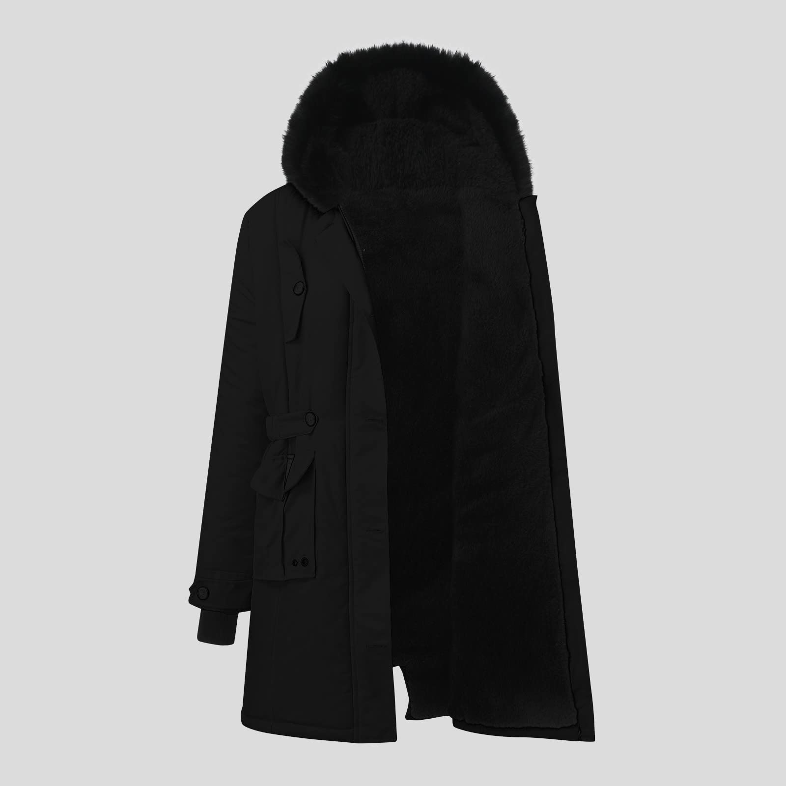 generisch Cappotto invernale da donna, lungo, trapuntato, caldo piumino con cappuccio, invernale, antivento, per outwear spessa, con cerniera, giacca invernale da donna, nero, S