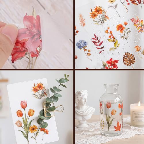 Image of 80 Pcs Fall Stickers Natural Autumn Flower Sticker for Scrapbook Supplies