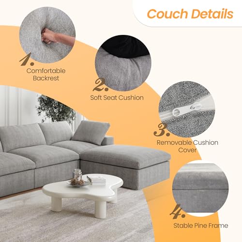 Image of JACH U-Shaped Couches for Living Room, 6-Seats Modular Convertible Sectional Sofa Couch, Couch Cushion Covers Removable, Comfy Sofas with Chaise Ottomans for Apartment Bedroom Office (Grey)