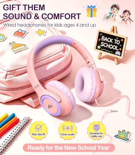 INFURTURE Kids Headphone for School with Microphone, Pink Wired Headphones - image 6