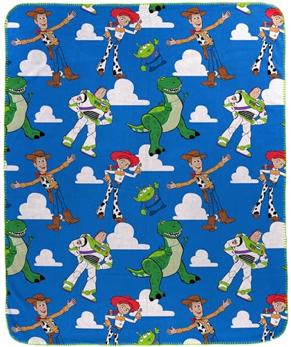 Jay Franco Toy Story Kids Fleece Throw Blanket - Disney Pixar Buzz Lightyear & Woody Super Soft Microfiber Plush Blanket for Couch Bed Travel Machine Washable 40x50 in Blue (Officially Licensed)
