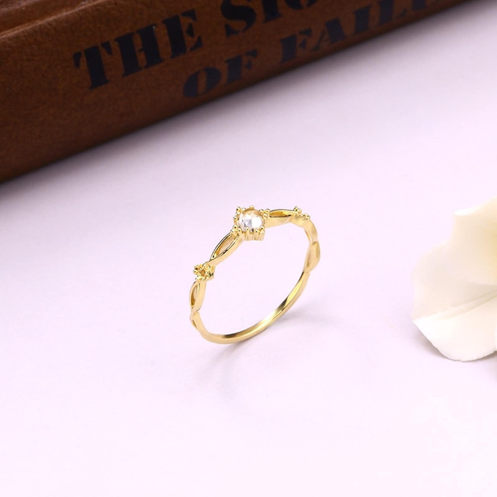 Anello di fidanzamento, anelli di abbinamento solitario fiore ritorto rotondo topazio bianco oro giallo