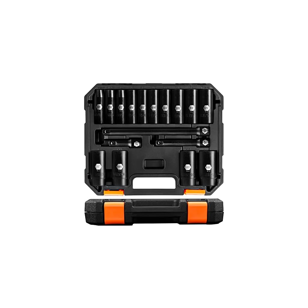 PGROUP-12-Drive-Deep-Impact-Socket-Set-17-Piece-6-Point-Standard-SAE-Sizes-38-In-to-1-14-In-Cr-V-Steel-Includes-3-5-10-Impact-Extension-Bars-with-Heavy-Duty-Storage-Case