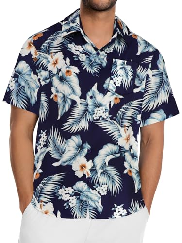 Image of Men Hawaiian Shirt Short Sleeve Summer Beach Button Down Shirts with Pocket