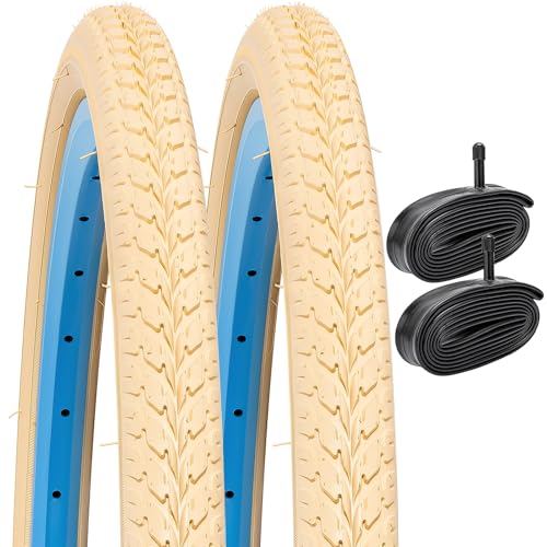 2本セット,26 1.50 タイヤ,26x1.50 40-559 自転車タイヤ + 26x1.50/1.90 チューブ 肉厚 米式バルブ32mm + タイヤレバ,適用 26 インチ 1.50 マウンテンバイク,Y-265（ベージュ）