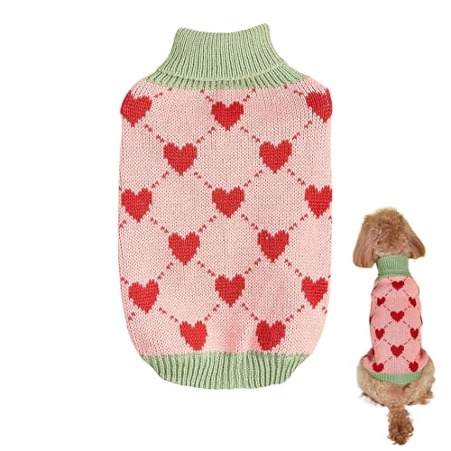 犬用ニットセーター、犬用セーター,犬用ニットセーターペット服犬用コートペットセーター | 犬用コートタートルネックプルオーバー猫セーター、犬服子犬セーター、寒い天候用のハートニットセーター