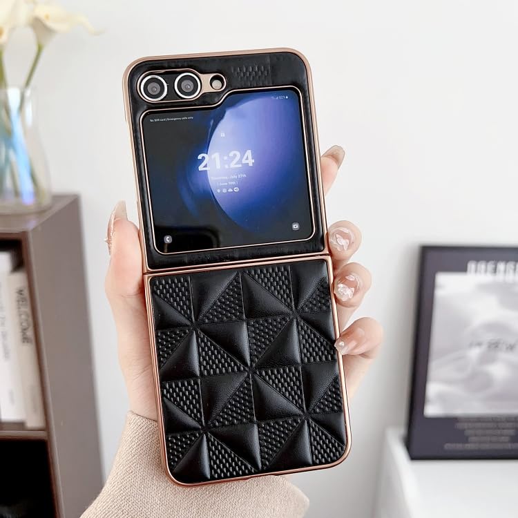 Image of A rtistque Premium Pu Leather Back Cover Case for Samsung Galaxy Z Flip 5 | Drop Protection | Smooth Grip | Raised Camera Edges - Black