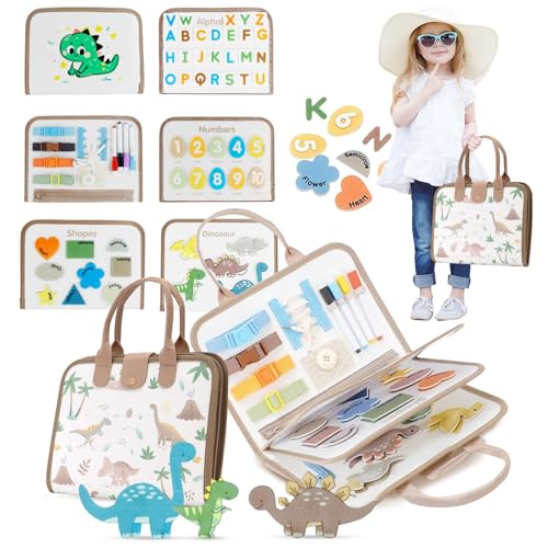 Busy Board Montessori, Jouets Sensoriels, Tableau D'activités en Feutre pour Les Enfants de 1 2 3 et 4 Ans, Puzzle Préscolaires Voyages, Voitures, Avions Plus Encore, Kaki