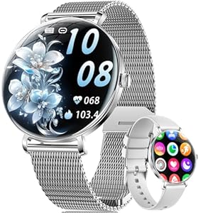 Smartwatch Damen Leichte mit Ultradünn Gebogen AMOLED-Bildschirm Bluetooth Telefonie Schrittzähler/Menstruationszyklus/Herzfrequenz IP68 Wasserfest Smartwatch für Damen Mädchen Android iOS