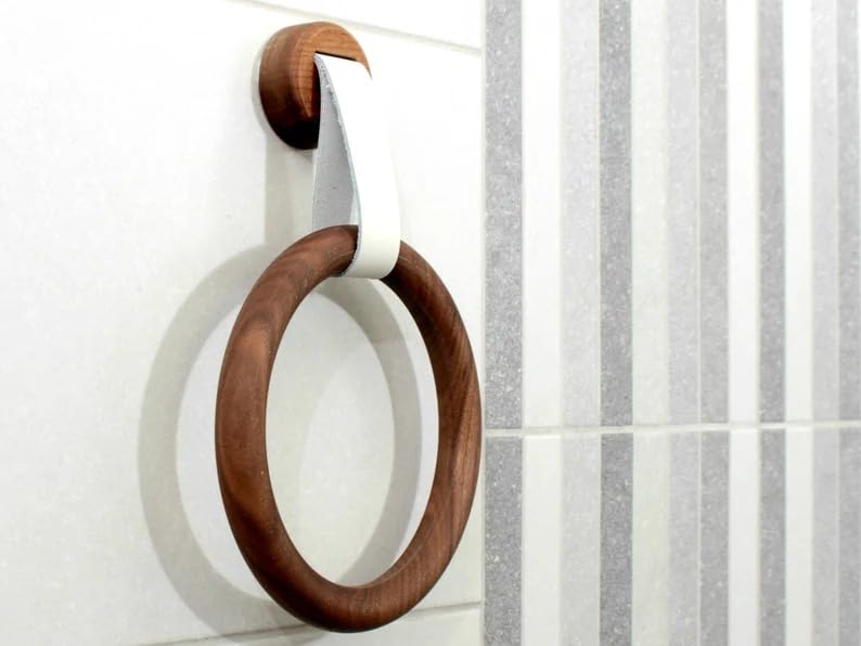 Wooden Towel Ring for Bath Room washbasin in 2 Shades Single Pices Dark Brown and White Brown (White Wood + White Strips) (B0CSZ828B2) Amazon Price History, Amazon Price Tracker