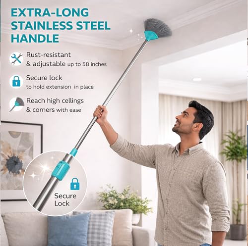 Image of ARICO Cobweb Remover Long Extendable | Spider Web Cleaner Stick | Web Cleaner Broom Long Extendable | Dust Cleaning Brush for Indoor and Outdoor Web Cleaning | Cobweb Duster with Extenion Pole