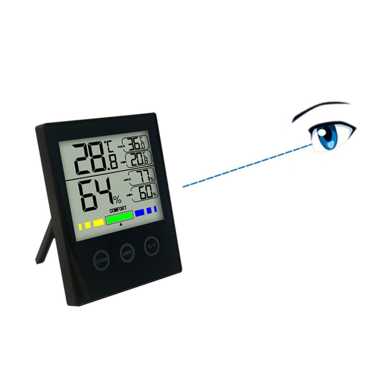 Termometro Igrometro Digitale Touch con Display Retroilluminato Nero | Abs Portatile, Registra Valori Massimi e Minimi di Temperatura e Umidità, Uso in Soggiorno Domestico
