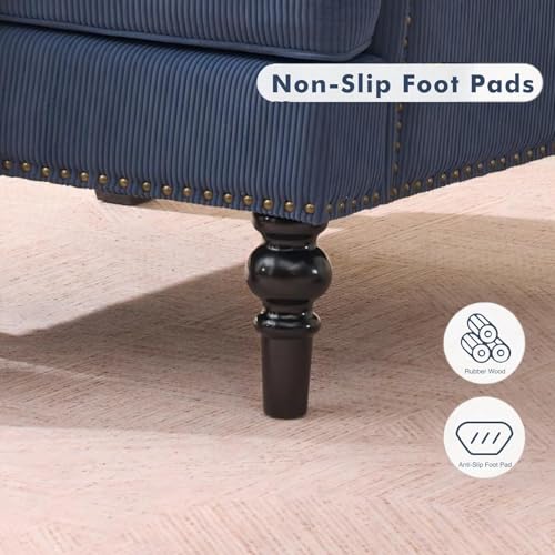 Sillón Tapizado Clásico Azul Corduroy Compacto miniatura 4