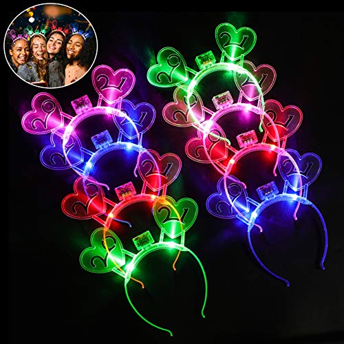 Joyibay 2021 Diademas luminoso Natal, 8 peças diadema luminosa ano novo 2021 ano novo LED luz de fibra ótica diademas decoração festa