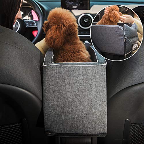 Small Dog Cat Booster Seat Puppy Travel Car Carrier Bed ON Car Armrest with Clip-On Safety Leash & Removable Washable Cover,Dog Car Safety Seats for Cat and Small Dog Up to 13 Lbs