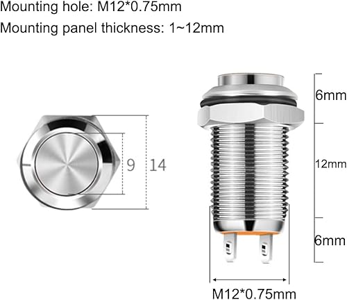 Miniatura 2 de Gebildet 4pcs 0.472 in 3A 12V24V110V250VAC Interruptor de botón impermeable con pestillo de cobre niquelado interruptor de botón de encendido y
